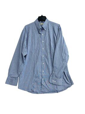 Donald Ross Men's L Long Sleeve Plaid Button-Down Dress Shirt Blue J2005